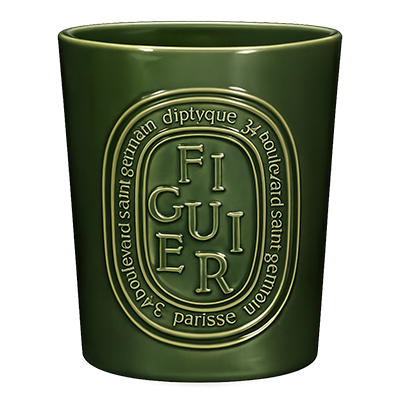 Diptyque Figuier Duftkerze im grünen Glas für luxuriösen Raumduft und Wohnaccessoires.